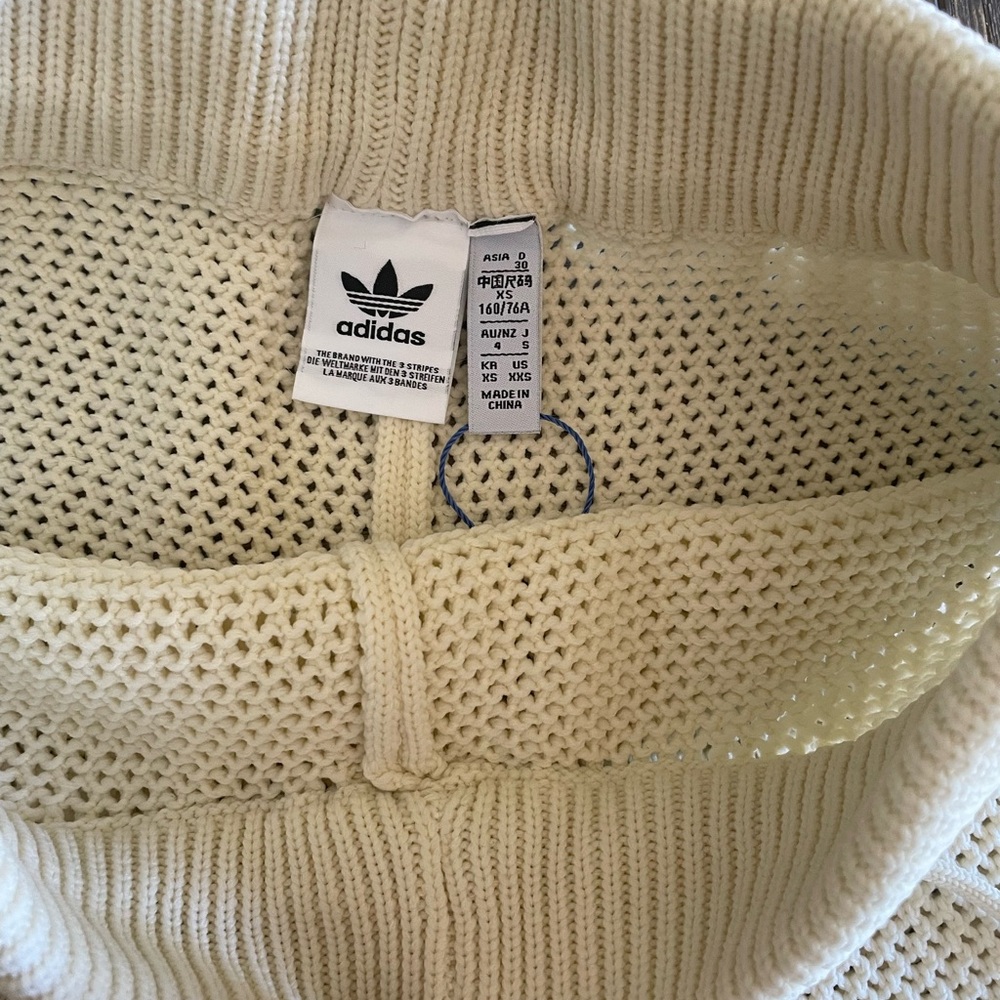 adidas Cream Knit Athletic Shorts with Black Side Stripes - Picture 3 of 3